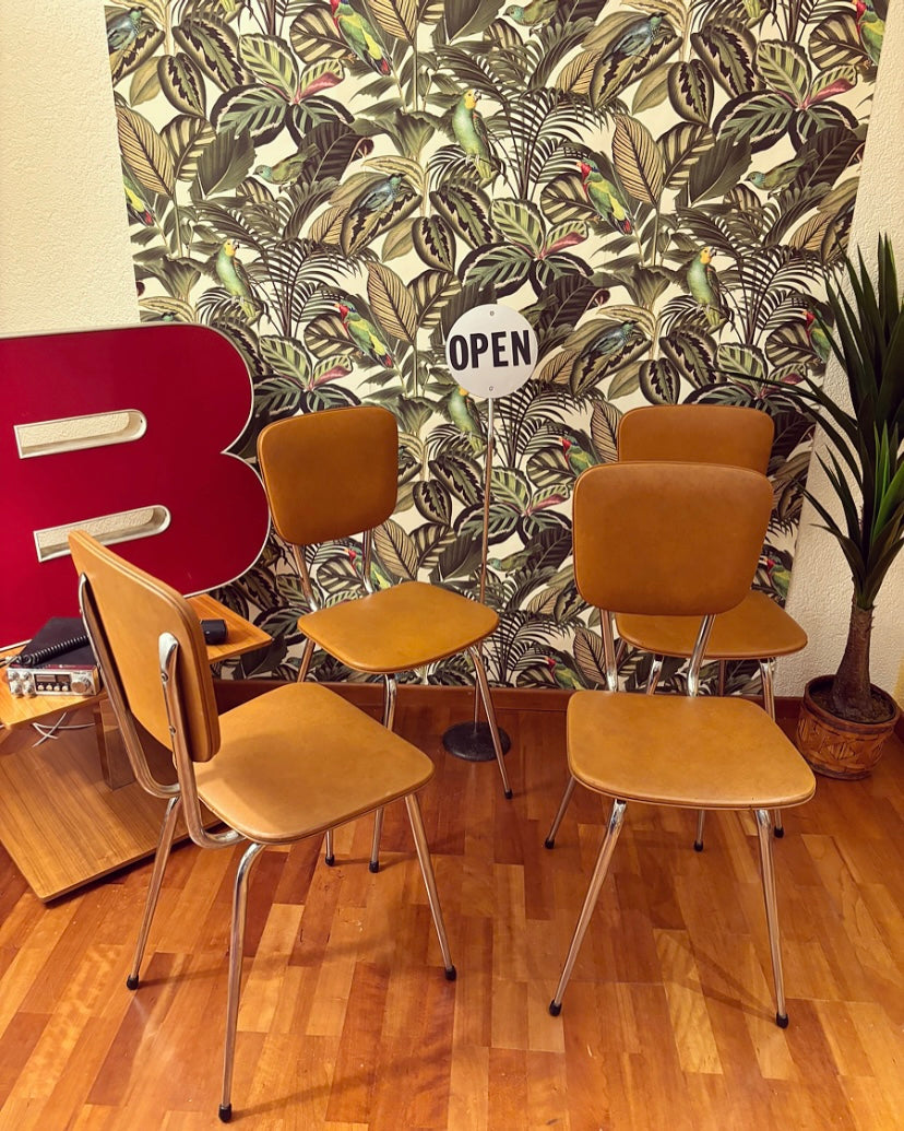 4 Chaises retro Skaï camel vintage 60’S
