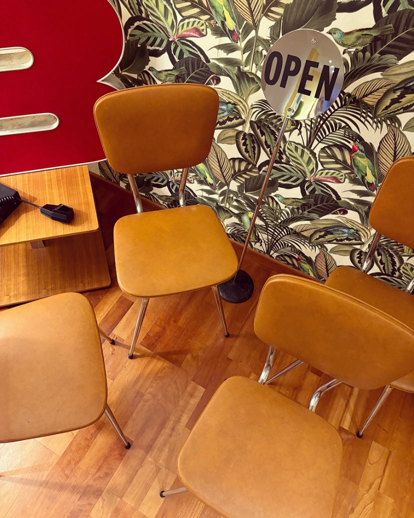 4 Chaises retro Skaï camel vintage 60’S